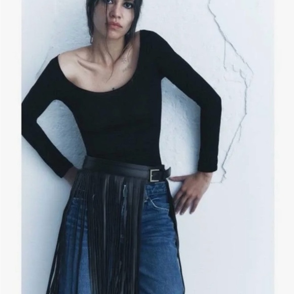 Fringed Leather Belt SPECIAL EDITION Black Bloggers Fav. Size 30 - Picture 3 of 7